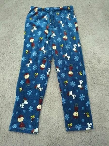 Peanuts Pajama Pants Mens Large Blue Snoopy Christmas Sleepwear Fleece - Picture 1 of 6