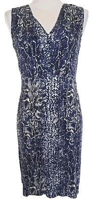 Vestido Midi Tory Burch Azul Pitón Estampado Serpiente Sin Mangas Cuello en V Seda Talla S Foto 1 de 4