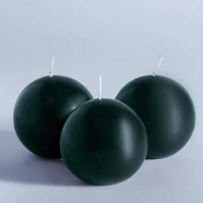 Hand-Poured, 3 Inch Dark Green Round Ball Candles - Elegant Dark Green Round ... - Image 1 of 4