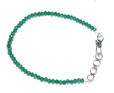 Sterling Silver Bracelets Green Emerald Dyed Gemstone Valentine's Day Gift 6" - Image 1 of 4