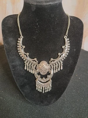 Bohemian Bib Silver Toned Necklace 16" - Image 1 of 4