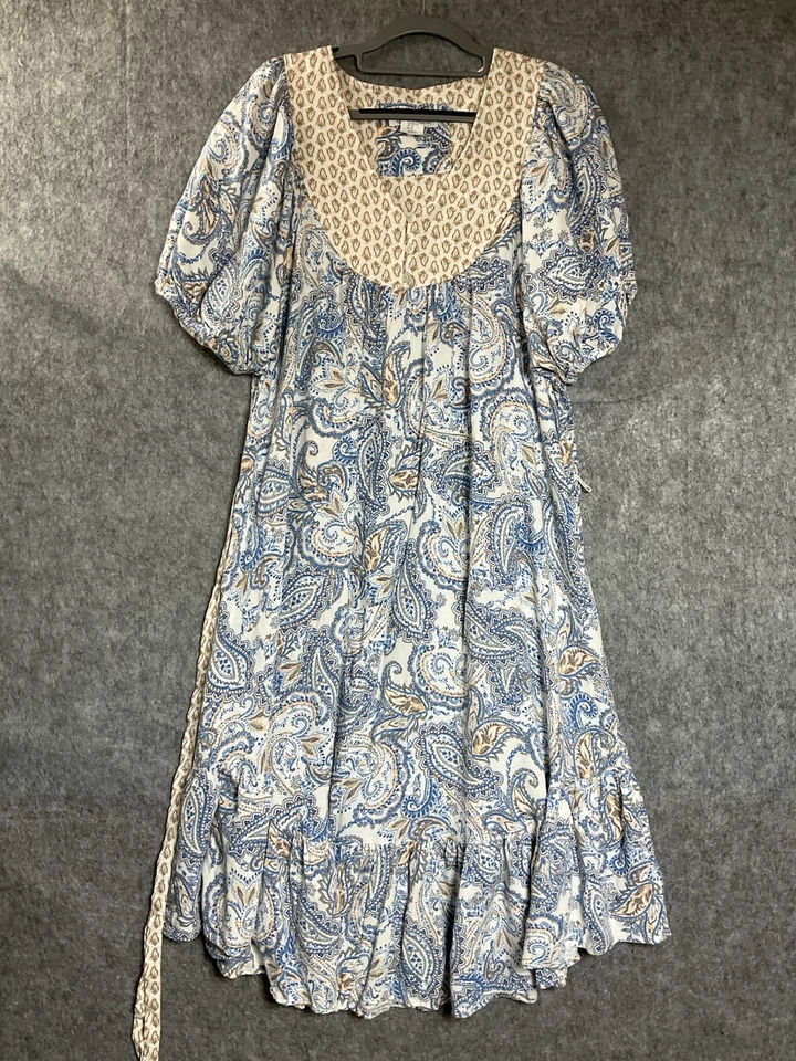 Lucky Brand Dress Women XL Blue Geometric Flowy Midi Cottage Prairie Boho Casual - Image 1 of 4