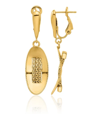 14K Solid Yellow Gold Omega Clip Back Dangle Earrings - Image 1 of 4