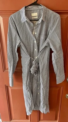 NUEVO CON ETIQUETAS $138 J. Vestido Camisa Crew 14 Algodón Crujiente Popelina Calce Clásico Blanco Gris Foto 1 de 4