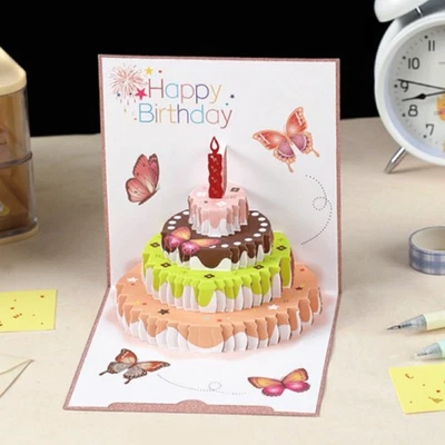 Tarjeta de cumpleaños 3D Pop Up tema mariposa postal tarjeta de felicitación regalo para niñas Foto 1 de 4