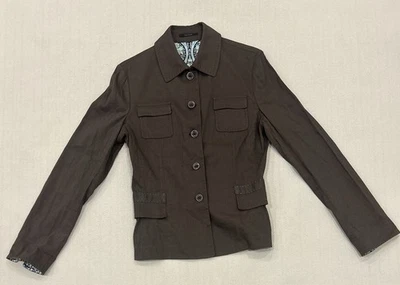 Elie Tahari Womens Blazer Jacket Button Front Linen Blend Brown Size Medium - Изображение 1 из 4