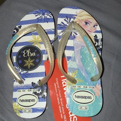Сандалии-шлепанцы Havaianas Frozen Elsa Disney для девочек ясельного возраста размер 10C новые с ценниками - Изображение 1 из 3