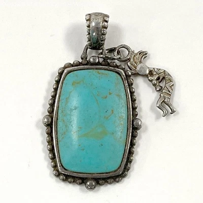 Sterling Silver Faux Turquoise Pendant w/ Kokopelli Charm, 12.90g - Image 1 of 4