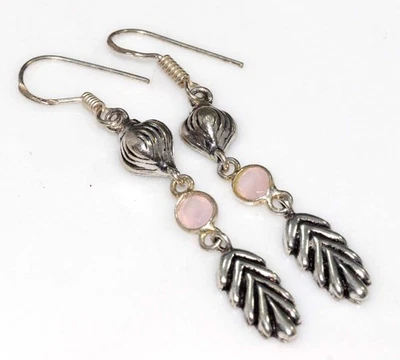 Brincos folheados a prata 925 calcedônia rosa 2,3" presentes para GirlFriend GW - Imagem 1 de 3