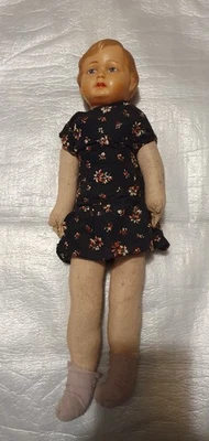 Ancienne Poupée,  Année 30 , Corps Paille, Tissus, - Photo 1/4