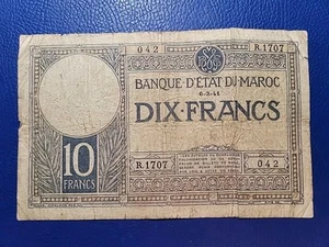 Morocco 10 Francs 1941 P 17b Rare - Picture 1 of 2