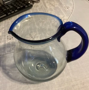 Vintage Mexican Hand Blown Glass small Pitcher Applied Handle with Broken Pontil - Picture 1 of 5