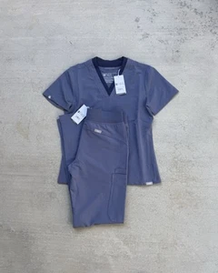 FIGS Scrubs Womens XXS Space Navy Blue Set Kade Cargo Pants Oran Top Medical NEW - Picture 1 of 18