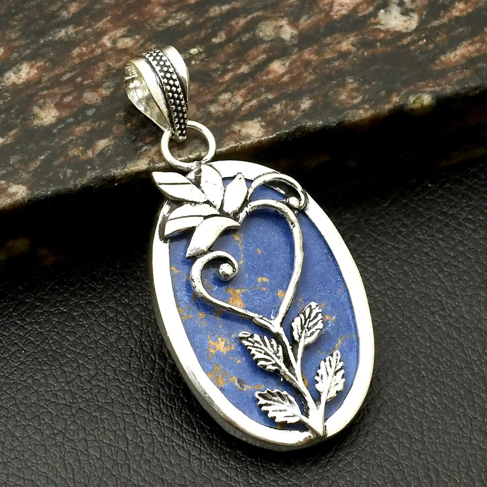 Copper Turquoise Gemstone Ethnic Handmade Leaf Pendant Jewelry 2.6" AP-19844 - Image 1 of 1