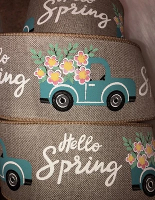 Hello Spring 5 Yards Members Mark 2.5" Wide x 5 Yards Wired Ribbon New - Image 1 of 3