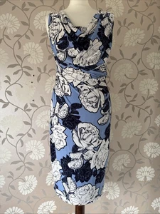 Phase Eight Size 12 Blue Floral Dress, Wedding Occasion Fitted Pencil Bodycon - Picture 1 of 10