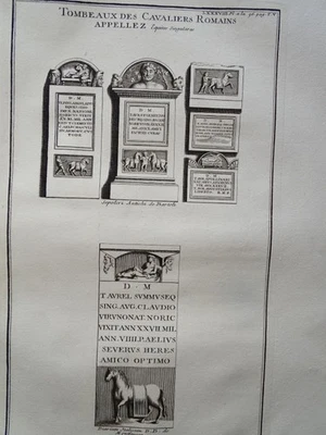 Urnes röm. Grabstein Militärs Nekropole Architektur Montfaucon Kupferstich 1722 - Bild 1 von 2
