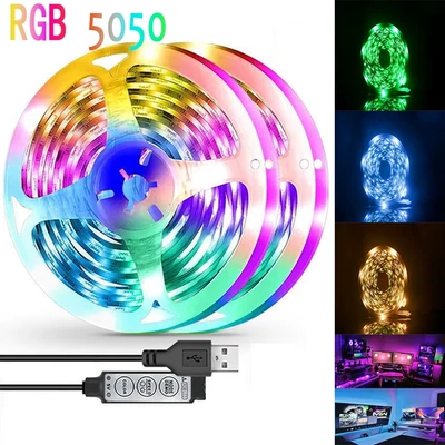 Striscia LED RGB 5050 5V con Controllo a 3 Tasti per Decorazione TV e Stanza - Immagine 1 di 4