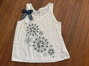 Justice Junior Girls White Blue Silver Bow Top Shirt Size 16 - Picture 1 of 9