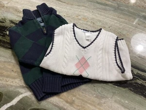 Janie & Jack argyle vest and Polo Ralph Lauren pullover 1/4 zip sweater - size 4 - Picture 1 of 6