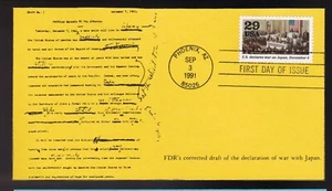 US DECLARES WAR IN JAPAN WWII #2559 US FIRST DAY COVER 1991 SMITH CARD #7/30 - Picture 1 of 2