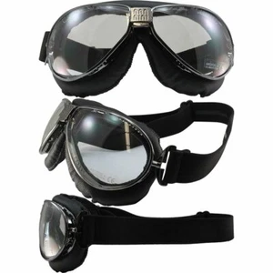 Nannini TT gepolsterte Motorradbrille handgenäht schwarz Leder/Gunmetal Rahmen - Bild 1 von 1