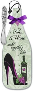 Cheese & Wine Glass Cheese Server And Spreader Charcuterie Board 12.5" x 4.5" - Picture 1 of 8