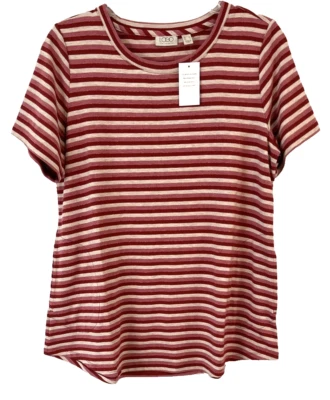 LOGO Lori Goldstein 金属条纹衬衫 M 码红色拉过 A347459 女式 CBQ5 — 第 1/4 张图片