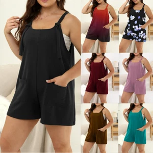 Womens Rompers Jumpsuits Casual Summer Outfits Shorts Overalls Jumpers Loose - Picture 1 of 18