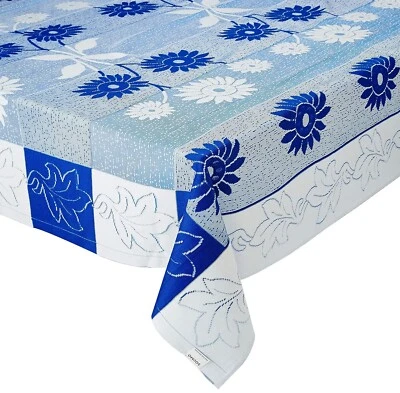 Cotton Blend Floral Rectangular 6 Seater Table Cover for Dining Table Blue US - Image 1 of 3