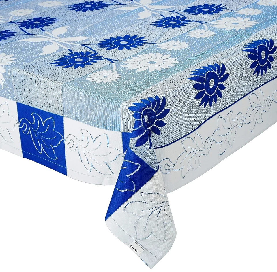 Cotton Blend Floral Rectangular 6 Seater Table Cover for Dining Table Blue US - Image 1 of 3