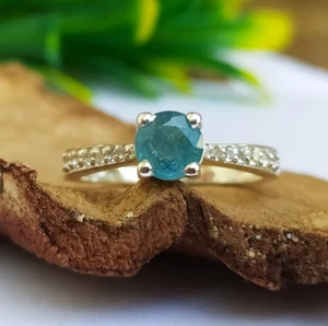 Natural Emerald Stone Round Cut 925 Sterling Silver Birthday Ring Gift For Her - Picture 1 of 5