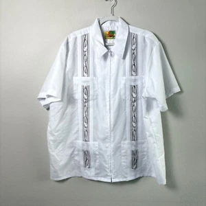 Haband Guayabera Shirt Vintage Size XL White Brown Embroidered Full Zip Cuban - Picture 1 of 11