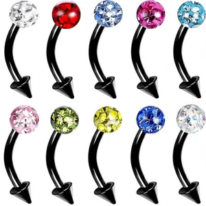 1,2MM FERIDO PIERCING BANANE EPOXY SPITZE AUGENBRAUE KRISTALL TRAGUS SCHWARZ 16G - Bild 1 von 10