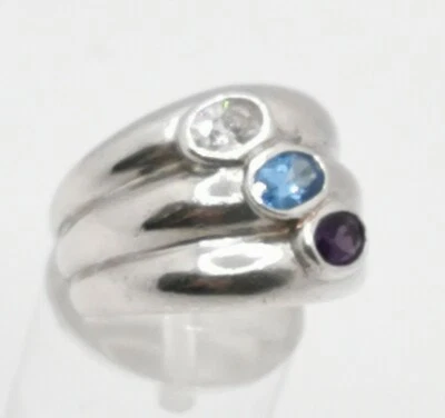 Wunderschöne Damenring 925 Silber Blaue Aquamarin Amethyst Zirkon Edelsteine - Bild 1 von 4