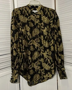 Blusa Equipment Mujer M Seda Metálica Jacquard Negra Dorada Manga Larga - Imagen 1 de 20