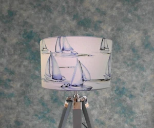 40cm Hove Sailing Boats in Riviera Blue Handmade Lamp Shade, Brand New - Picture 1 of 5