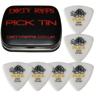 6 x Dunlop Tortex Flex Triangle 0.73mm Guitar Picks Plectrums In a Pick Tin - Picture 1 of 1