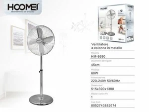 Ventilador De Pie Cromado De Tierra Columna Metal 60W 45Cm Hoomei Hm-8690 - Imagen 1 de 1