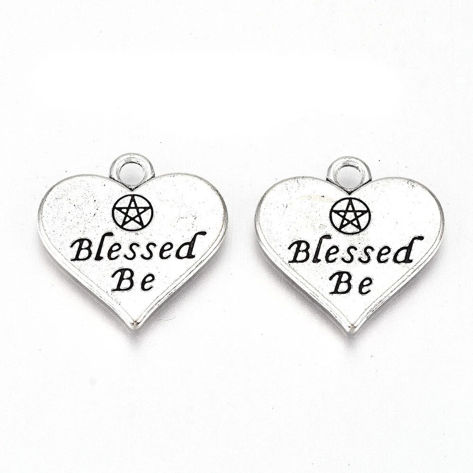 QWYRKY CRAFTS Tibetan Silver BLESSED BE Charms Heart word quotes 19mm Double Sided 10pcs Q100