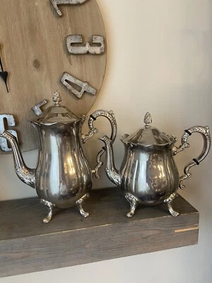 Ollas de té y café vintage Art Nouveau plateadas de 2 piezas garra de león victorianas Foto 1 de 4