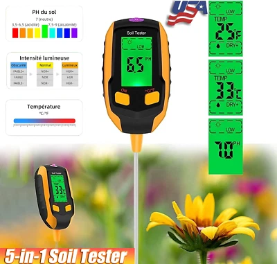 Medidor de PH de Suelo LCD Digital 5 en 1 Probador Humedad Luz LED Planta de Jardín Foto 1 de 4