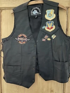Himalaya Vintage Leather Biker Waistcoat With Patches Size 42 - Picture 1 of 6