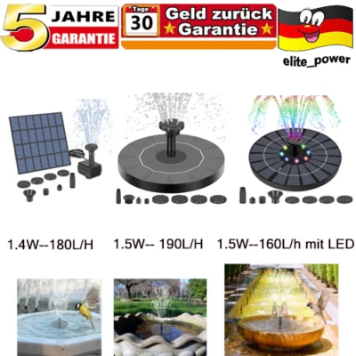 Springbrunnen Solarpumpe Teichpumpe Brunnen Fontäne Garten Wasserspiel Solar LED - Bild 1 von 4