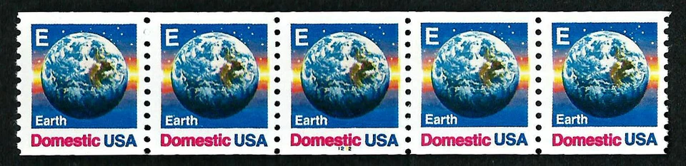 USA, SCOTT # 2279, STRIP OF 5 PNC #1222 DOMESTIC EARTH GLOBE E RATE, YEAR 1988 - Image 1 of 1