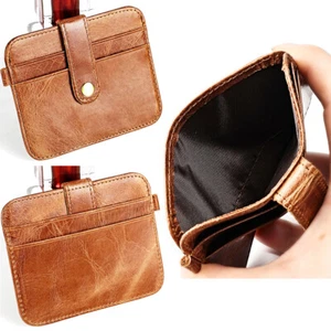 Genuine Leather Mini Thin Card Bag Front Pocket Purse Small Wallet for Men Women - Picture 1 of 14