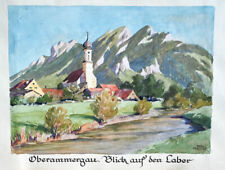 c1930 Oberammergau Aquarell von Carl Kessler & Autographen Festspiele Albumblatt