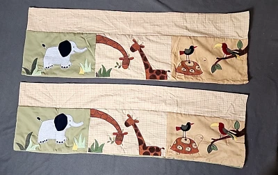 Набор из 2 детских занавесок Zanzabar Jungle Curtain Valance 13x88 дюймов слон зебра обезьяна - Изображение 1 из 4