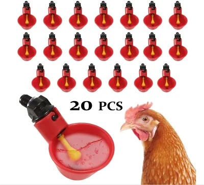 20 Poultry Water Drinking Cups Chicken Hen Plastic Automatic Drinker Feeder - Image 1 of 4