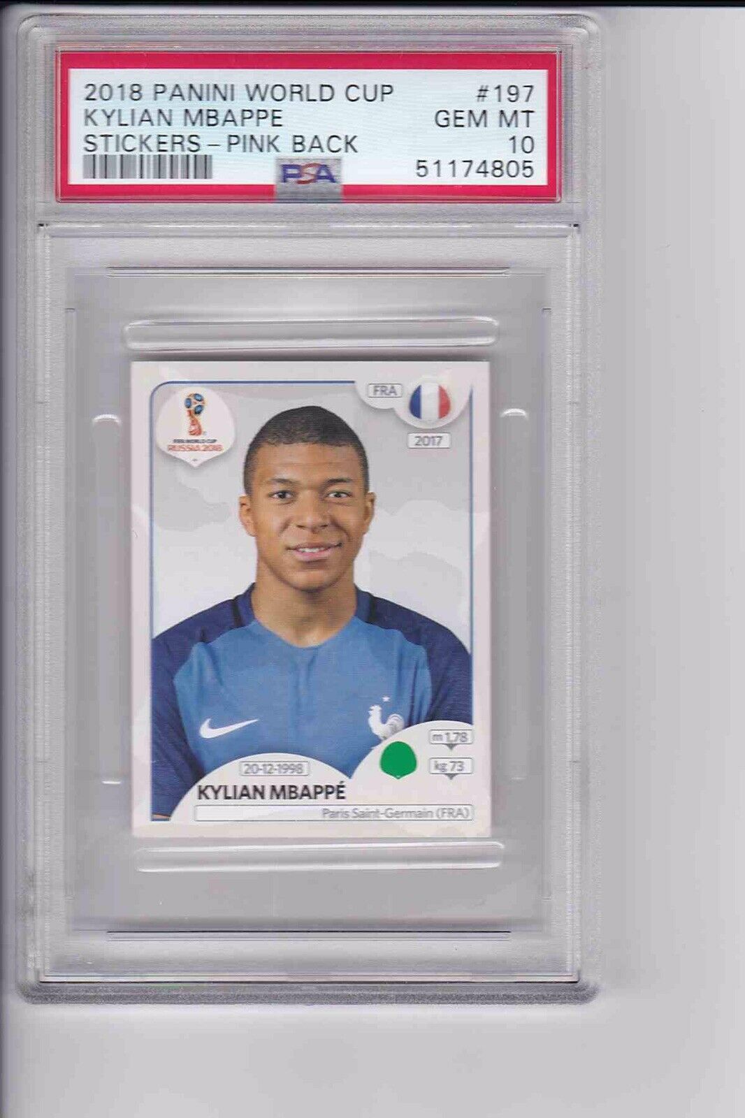 2018 Panini World Cup Stickers Pink Back Kylian Mbappe RC Rookie PSA 10 LOW POP